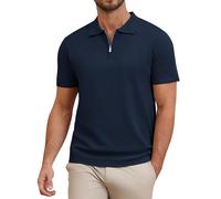 COOFANDY Mens Short Sleeve Polo Shirt Zip Polo Knitted Summer Poloshirt Ice Golf Polo T-Shirts Navy XL