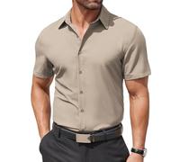 COOFANDY Mens Short Sleeve Shirts Plain Dress Shirts for Men Adult Button Down Work Shirt No Iron Shirt Smart Casual Khaki M