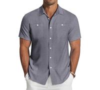 COOFANDY Mens Short Sleeve Summer Shirts Casual Button Down Tropical Beach Hawaiian Shirt with Pocket Blue S