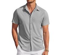 COOFANDY Men's Short Sleeved Shirt Casual Summer Regular Fit Shirt Stretch Solid Color Beach Tops Light Grey XXL