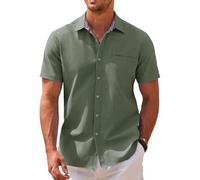 COOFANDY Mens Short Sleeved Shirts Oxford Business Shirt Casual Summer Shirt Chambray Dress Shirts for Men Non Iron Army Green S