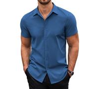 COOFANDY Mens Short Sleeved Shirts Regular Fit Summer Casual Shirts Non Iron Dress Shirt Button Down Office Shirt Dark Blue 2XL