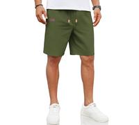 COOFANDY Mens Shorts Linen Summer Shorts Casual Holiday Short Pants Beach with Elastic Waist and Pockets Army Green L