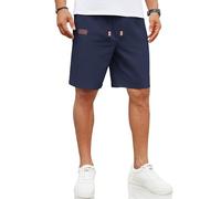 COOFANDY Mens Shorts Linen Summer Shorts with Drawstring Short Pants Casual Beach Short Trousers Elastic Waist Solid Regular Fit Navy Blue M