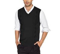COOFANDY Men's Sleeveless Jumpers Knitted Sweater Vest V-Neck Knitted Tank Top Winter Jumper Vest Pullover Gentlemen Knitwear Knitted Waistcoat Black XXL