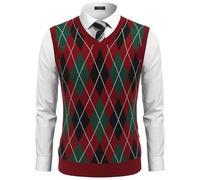 COOFANDY Men's Sleeveless V Neck Pullover Sweater Argyle Knit Vest Sweaters, Gw346 Red and Black Plaid, Medium