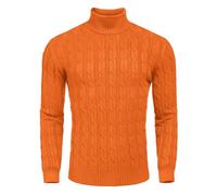 COOFANDY Men's Slim Fit Turtleneck Sweater Casual Twisted Knitted Pullover Sweaters, Orange, Medium
