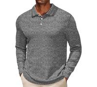COOFANDY Men's Stretch Muscle Tshirts Long Sleeve Knit Tees Casual Slim Fit Polo Shirts, Dark Grey, Medium