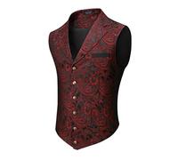 COOFANDY Mens Suit Vest Paisley Floral Victorian Vests Gothic Steampunk Formal Waistcoat Tuxedo Vests with Notched Lapels, Wine Red, X-Large