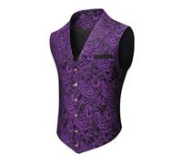 COOFANDY Mens Suit Vest Paisley Floral Victorian Vests Gothic Steampunk Formal Waistcoat Tuxedo Vests with Notched Lapels, Purple, Medium