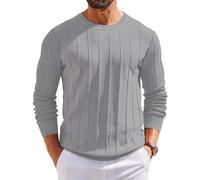 COOFANDY Men's Sweater Long Sleeve Round Neck Knitted Pullover Fine Knitted Tshirt Casual Knitted Jumper for Men Light Grey 3XL