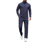 COOFANDY Men's Tracksuits 2 Piece Athletic Sweatsuit Quarter Zip Pullover, Navy Blue, Medium