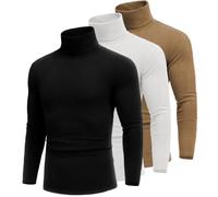 COOFANDY Men's Turtle Neck Jumper 3 Pack Roll Neck Long Sleeve Pullover Regualr Fit Schwarz Weiß Braun L