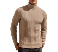 COOFANDY Men's Turtle Neck Jumpers Slim Fit Knitted Polo Neck Jumpers for Men Turtleneck Sweater Rollneck Jumper Casual Business Pullover Khaki XXL