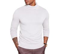 COOFANDY Men's Turtleneck Jumpers Fein Knit Roll Neck Tops for Men Basic Polo Neck Jumpers Lightweight Turtleneck Sweater Pullover Long Sleeve White S