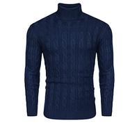 COOFANDY Mens Turtleneck Jumpers Roll Neck Jumpers Cable Stitch Slim Fit Sweater Knitted Pullover Sweatshirt Navy Blue M