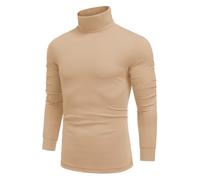 COOFANDY Men's Turtleneck T-Shirt Long Sleeve Top Jumper Basic Sweater Undershirt High Neck Shirts Khaki M