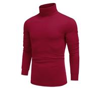 COOFANDY Men's Turtleneck T-Shirt Long Sleeve Top Jumper Basic Sweater Undershirt High Neck Shirts Wine red M