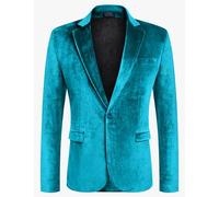 Coofandy Men's Velvet Blazer Notched Lapel Velour Suit Jacket One Button Tuxedo Jackets for Wedding Prom Party Dinner, Blue Green, L