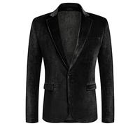 Coofandy Men's Velvet Blazer Notched Lapel Velour Suit Jacket One Button Tuxedo Jackets for Wedding Prom Party Dinner, Black, S