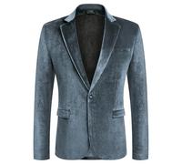 Coofandy Men's Velvet Blazer Notched Lapel Velour Suit Jacket One Button Tuxedo Jackets for Wedding Prom Party Dinner, Stone Blue, M