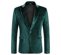 Coofandy Men's Velvet Blazer Notched Lapel Velour Suit Jacket One Button Tuxedo Jackets for Wedding Prom Party Dinner, Teal Green, XL