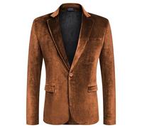 Coofandy Men's Velvet Blazer Notched Lapel Velour Suit Jacket One Button Tuxedo Jackets for Wedding Prom Party Dinner, Brown, XL