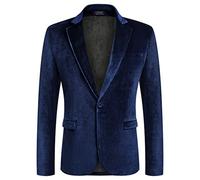 Coofandy Men's Velvet Blazer Notched Lapel Velour Suit Jacket One Button Tuxedo Jackets for Wedding Prom Party Dinner, Dark Blue, XL