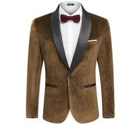 COOFANDY Men's Velvet Tuxedo One Button Jacket Dinner Prom Wedding Blazer Jacket, Brown, M