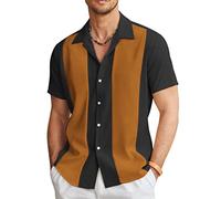 COOFANDY Men's Vintage Bowling Shirt Short Sleeve Button Down Summer Cuba Beach Shirts, Black Light Brown, XL