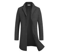 COOFANDY Mens Wool Blend Coat Winter Trench Coats Notched Lapel Collar Single Breasted Overcoat Classic Peacoat With Pockets, Dark Grey, L