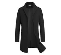 COOFANDY Mens Wool Blend Coat Winter Trench Coats Notched Lapel Collar Single Breasted Overcoat Classic Peacoat With Pockets, Black, S