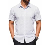 COOFANDY Mens Wrinkle Free Dress Shirt Polka Dot Short Sleeve Button Down Business Casual Shirts