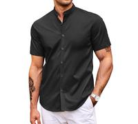 COOFANDY Muscle Fit Dress Shirts for Men Banded Collar Casual Button Down Shirts, Black, XL