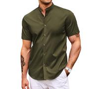COOFANDY Muscle Fit Dress Shirts for Men Banded Collar Casual Button Down Shirts, Olive Green, XL