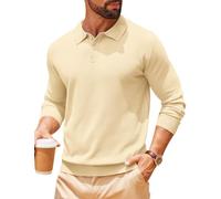 COOFANDY Polo Neck Jumpers Mens Long Sleeve Polos Shirts Winter Thermal Knitted Jumper Slim Fit Sweater Old Money Smart Tops Beige XXXL