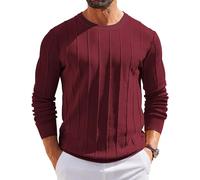 COOFANDY Pullover Herren Strickpullover mit Rundhalsausschnitt Feinstrick Tshirt Regular Fit Sweater Männer Casual Sweatshirt Wine Red XL