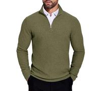COOFANDY Quarter Zip Jumper Men Slim Fit Smart Casual Funnel Neck Knitted Sweater Lightweight Winter Pullover Dusty Olive XXXL