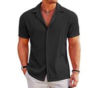 COOFANDY Shirts for Men Short Sleeve Summer Shirt Hawaiian Shirts Casual Beach Shirt Holiday Solid Color Black XL