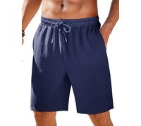 COOFANDY Summer Shorts for Men Beach Casual Polyester Elasticated Waist Short Navy Blue L