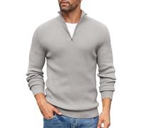 COOFANDY Sweaters for Men Jumper Turtleneck Jumper Polo Neck Jumpers Knitted Sweater Turtleneck Sweater Stand-Up Collar 1/4 Zip Pullover Tops Light Gray XXL
