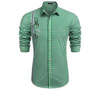 COOFANDY Traditional Shirt Men's Long Sleeve Oktoberfest Regular Fit Modern Outfit Leisure Easy Iron Traditional Shirt for Men Green XXL