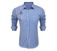 COOFANDY Traditional Shirts for Men Oktoberfest Checked Regular Fit Leisure Traditional Long Sleeve Men's Shirt Blue M