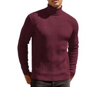 COOFANDY Turtle Neck Mens Jumpers Slim Fit Turtleneck Sweater Fine Knitted Polo Neck Pullover Warm Winter Jumpers Rollnecks Dark Red L