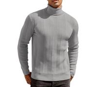 COOFANDY Turtle Neck Mens Jumpers Slim Fit Turtleneck Sweater Fine Knitted Polo Neck Pullover Warm Winter Jumpers Rollnecks Light Grey S