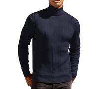 COOFANDY Turtle Neck Mens Jumpers Slim Fit Turtleneck Sweater Fine Knitted Polo Neck Pullover Warm Winter Jumpers Rollnecks Blue Purple XXL
