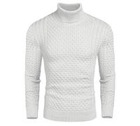 COOFANDY Turtleneck Sweater Men Jumper Turtle Neck Tops Polo Neck Jumpers Roll Neck Jumpers Knit Sweater Sweatshirts Knitted Twisted Pullover Solid Sweaters White XL