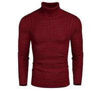 COOFANDY Turtleneck Sweater Men Jumper Turtle Neck Tops Polo Neck Jumpers Roll Neck Jumpers Knit Sweater Sweatshirts Knitted Twisted Pullover Solid Sweaters Wine Red XL