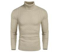 COOFANDY Turtleneck Sweater Men Roll Neck Jumper Knit Sweater Slim Fit Turtle Neck Tops Warm Winter Jumper Knitted Twisted Pullover Solid Sweaters Light Khaki XL