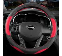 coofig Leather Car Steering Wheel Covers Universal 37-38cm /15inch Breathable Anti-slip Protector Interior Accessories Auto for Men Women (Black red-2)